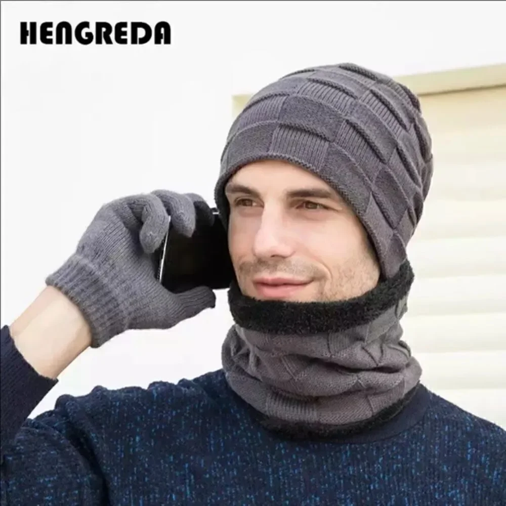 Brand New Winter Men Knit Beanie Hat with Neck Warmer Scarf  Set 2-Piece